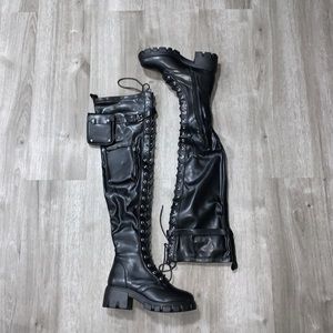 Thigh high combat lace up boots